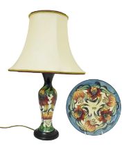 Moorcroft pottery - Tiger Lily pattern table lamp and 1999 plate