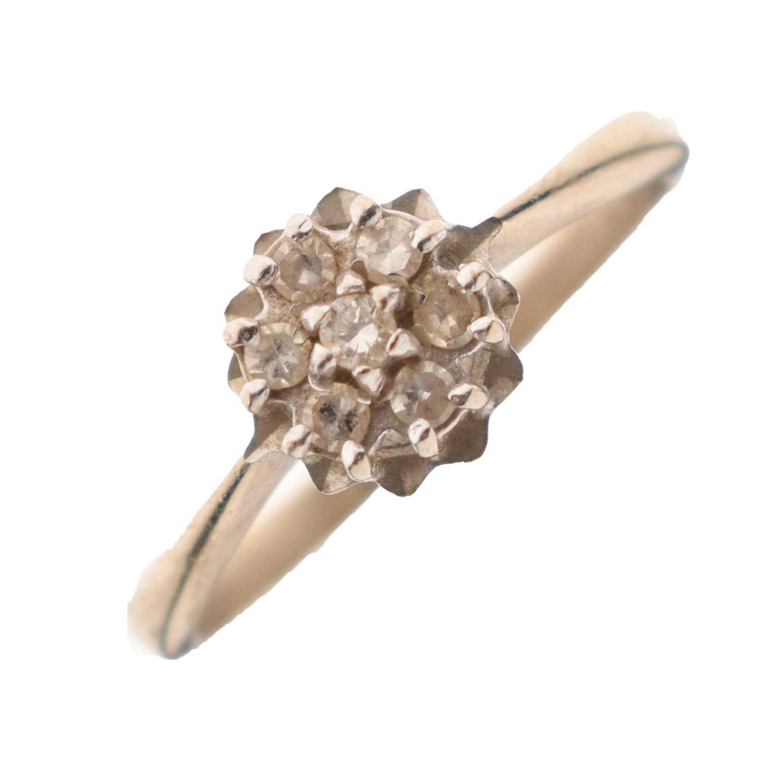 Diamond cluster ring, the white metal mount stamped '18ct'