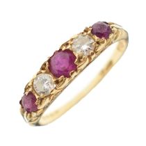 18ct gold ruby and diamond five-stone ring