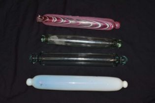 Four Victorian Nailsea glass rolling pins