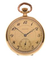 Hamilton - 1920s gold-plated keyless open face pocket watch