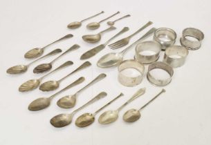 Quantity of silver napkin rings, teaspoons, etc