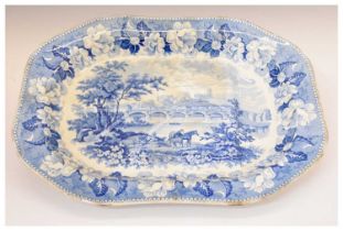 19th century blue and white transfer printed meat dish