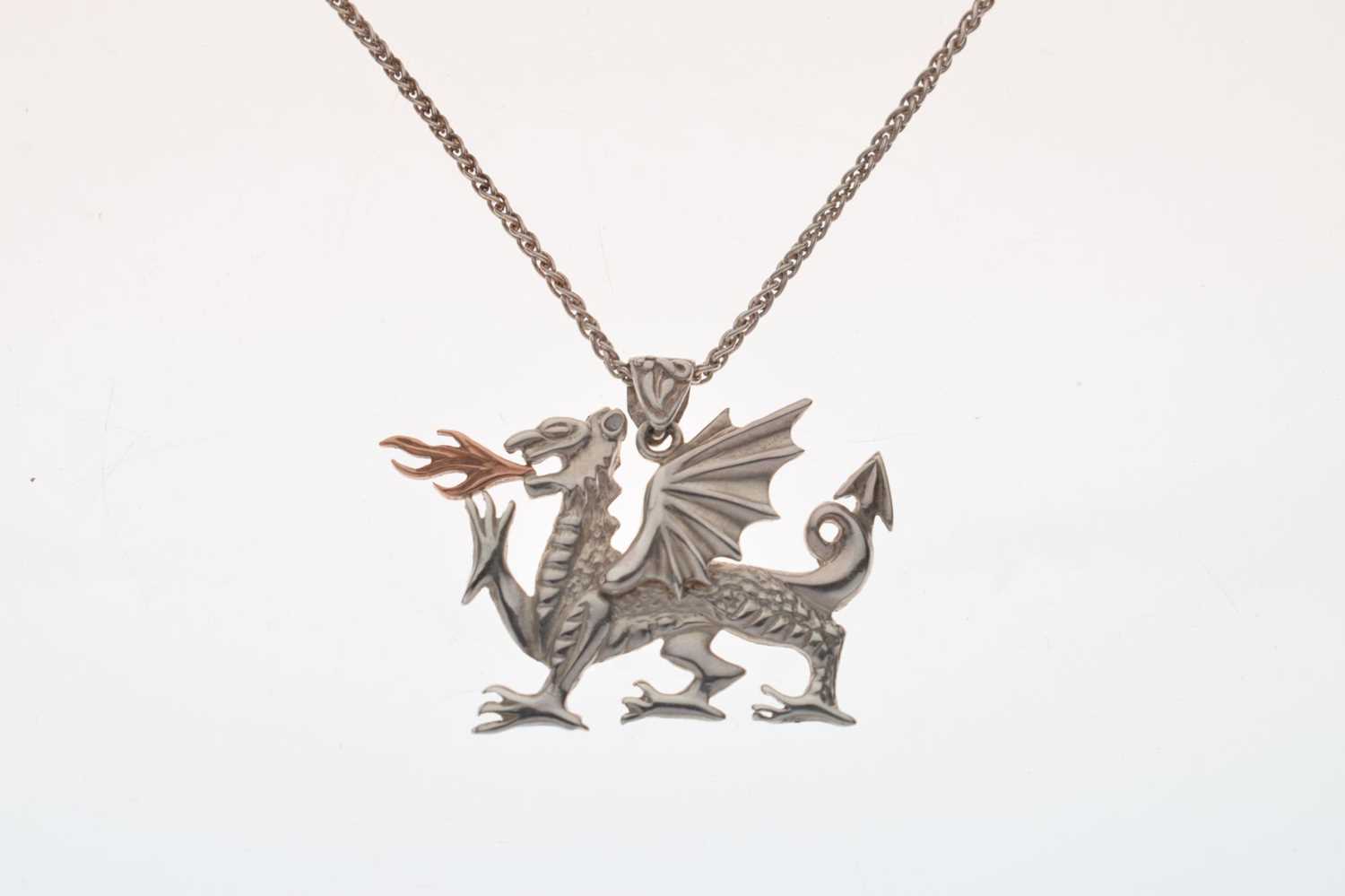 Cymru Gold- Silver and rose gold Welsh dragon pendant - Image 2 of 8