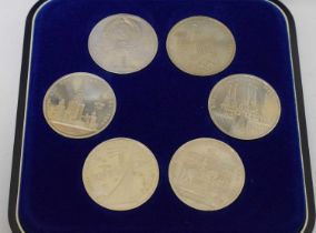 Cased set of six Russian rouble coins commemorating the 1980 Moscow Olympics