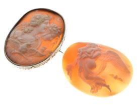 Carved shell cameo brooch depicting Eos and Selene