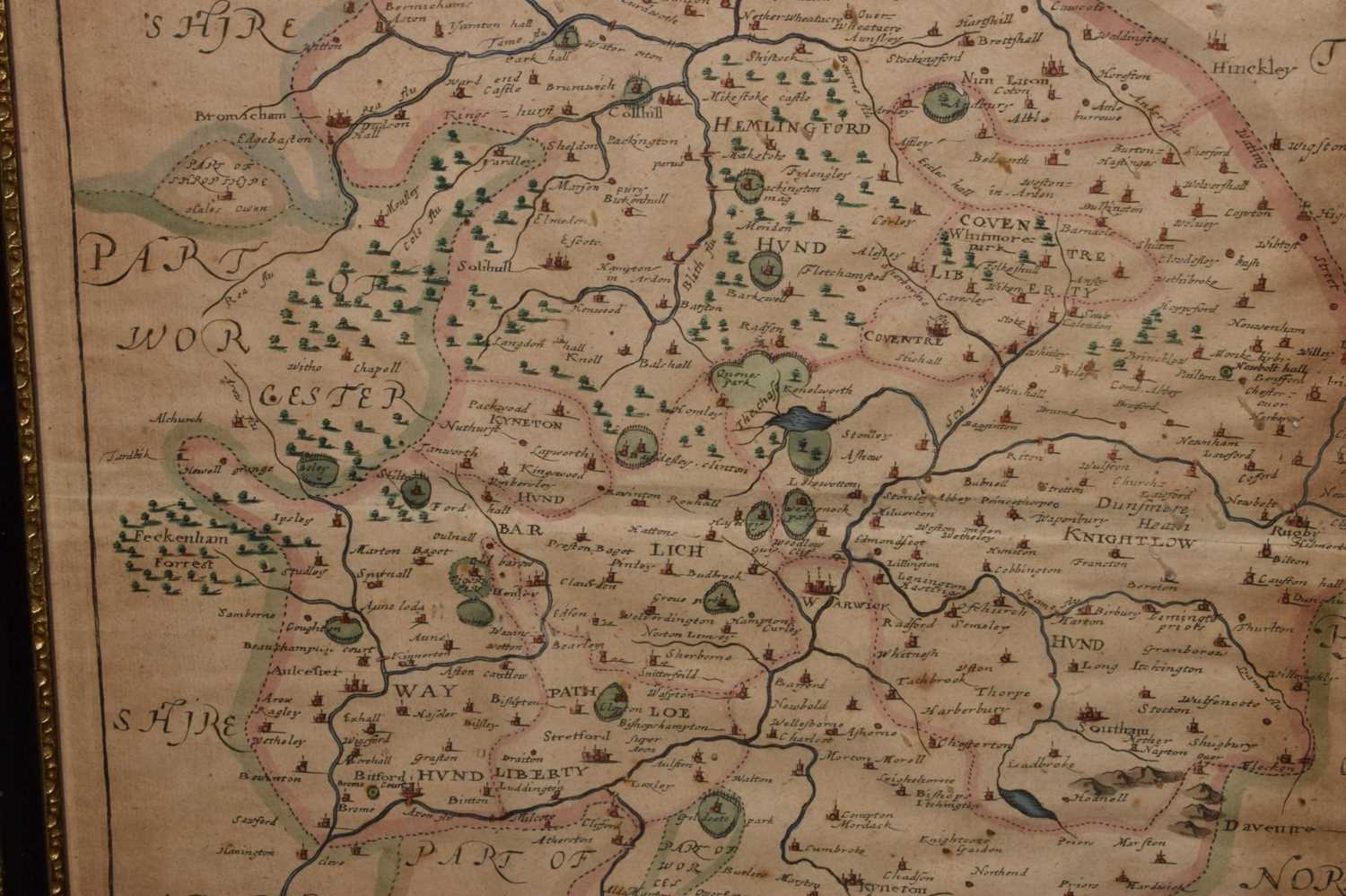 Two 17th century hand-coloured maps of Gloucestershire & Warwickshire - Image 5 of 12