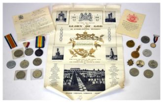 First World War pair medals Gnr Newman, documents and medallions