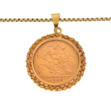 Edward VII gold half sovereign 1905 with 9ct gold pendant mount and chain