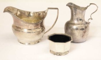 George III silver cream jug with an Edward VII octagonal salt