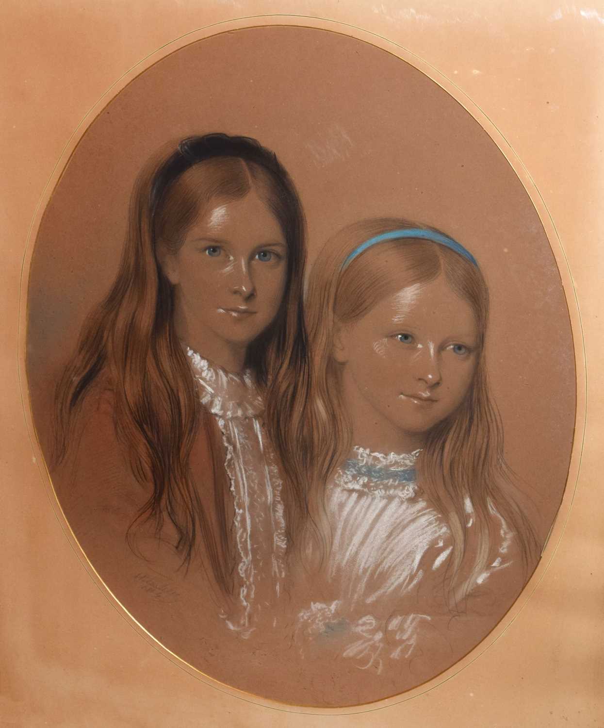 Alexander Blackley (1816-1903) - oval pastel of two young girls