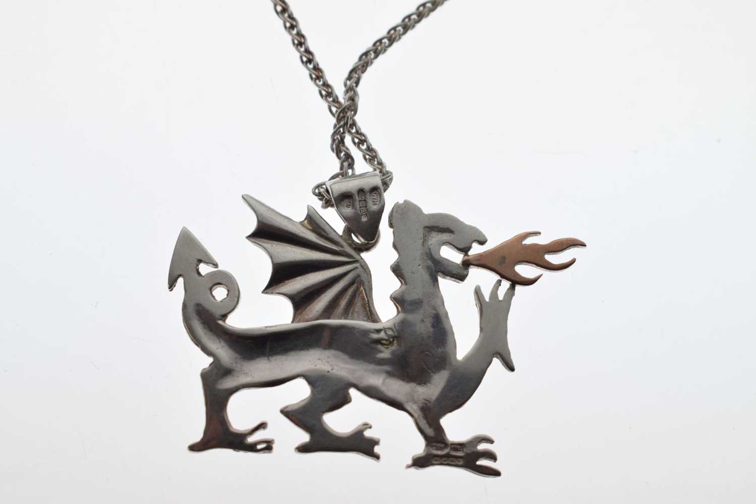 Cymru Gold- Silver and rose gold Welsh dragon pendant - Image 5 of 8