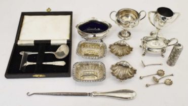 Mixed lot of sundry silver to include shell salts, trophy cups, condiments, etc