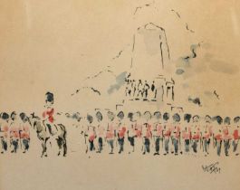 German print commemorating WWI and a watercolour of the Grenadier Guards