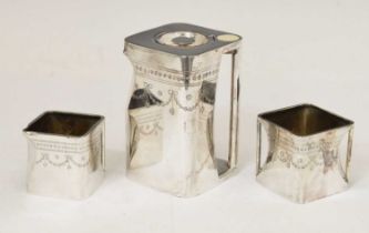 Silver plated T.W & S 'cube' three-piece tea set