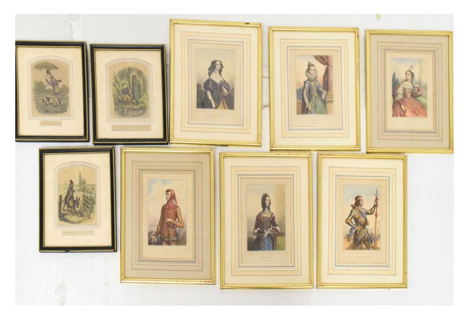 Six framed coloured engravings of European royalty