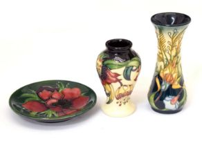 Moorcroft Pottery - Two diminutive vases and Anemone pattern pin dish