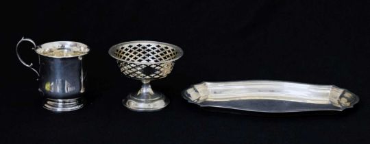 Elizabeth II silver pen tray, a George VI silver christening mug, etc