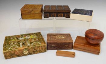 Small group of carved wooden boxes