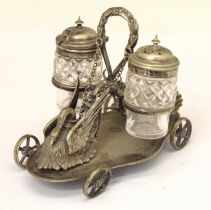 Victorian silver plated condiment trolley having cast decoration depicting a swan