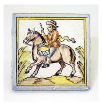 Continental tile depicting a drummer on horseback