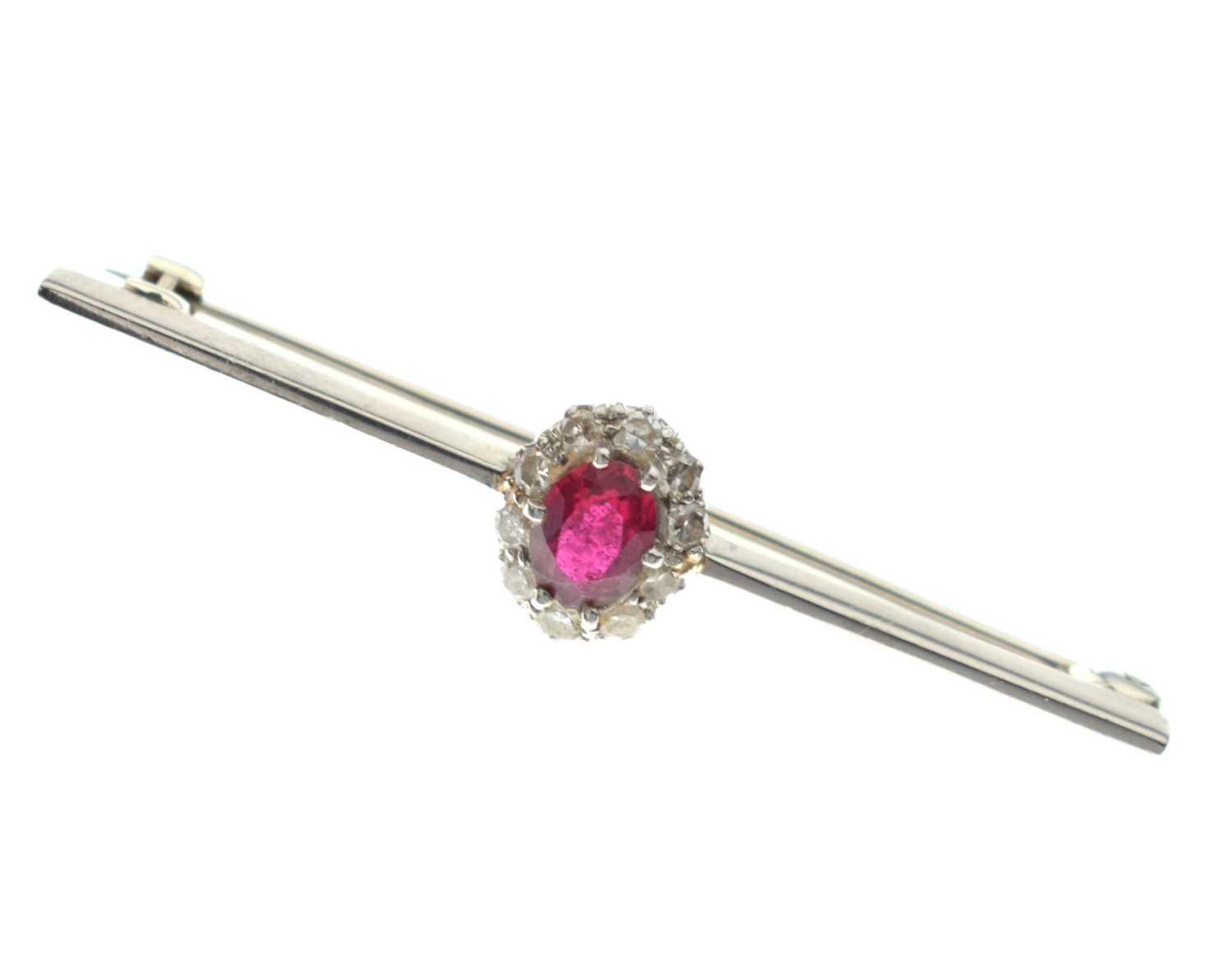 Ruby and diamond bar brooch