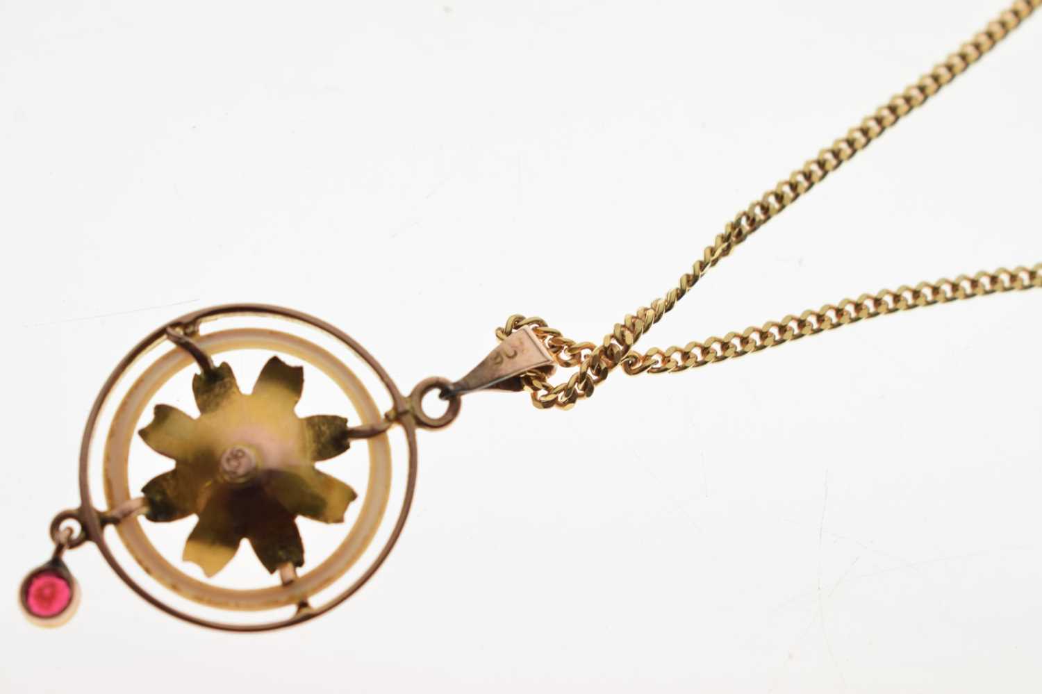 Pendant depicting a flower with two faceted red stones - Image 5 of 8