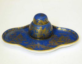 Early 20th century Crown Staffordshire chinoiserie inkwell retailed by T.Goode & Co.