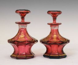 Pair of cranberry glass perfume bottles