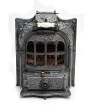 French turquoise enamelled wood burning stove