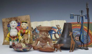 Group of ethnographica, to include Bhutan carvings