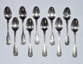 Matched set of ten silver Kings pattern teaspoons
