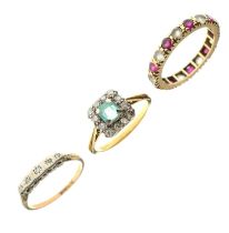 Three gem-set dress rings