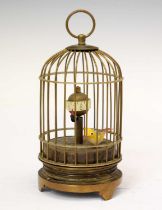 Mid 20th century novelty brass automaton clock of a bird in a cage