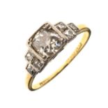 Art Deco diamond 18ct yellow gold and platinum set three stone ring