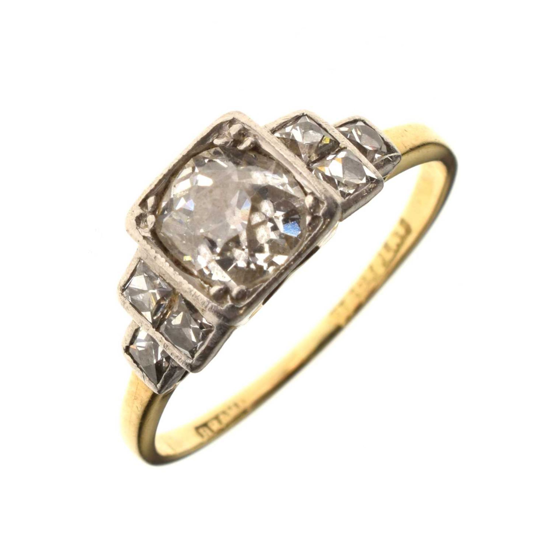 Art Deco diamond 18ct yellow gold and platinum set three stone ring