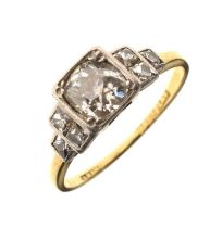 Art Deco diamond 18ct yellow gold and platinum set three stone ring