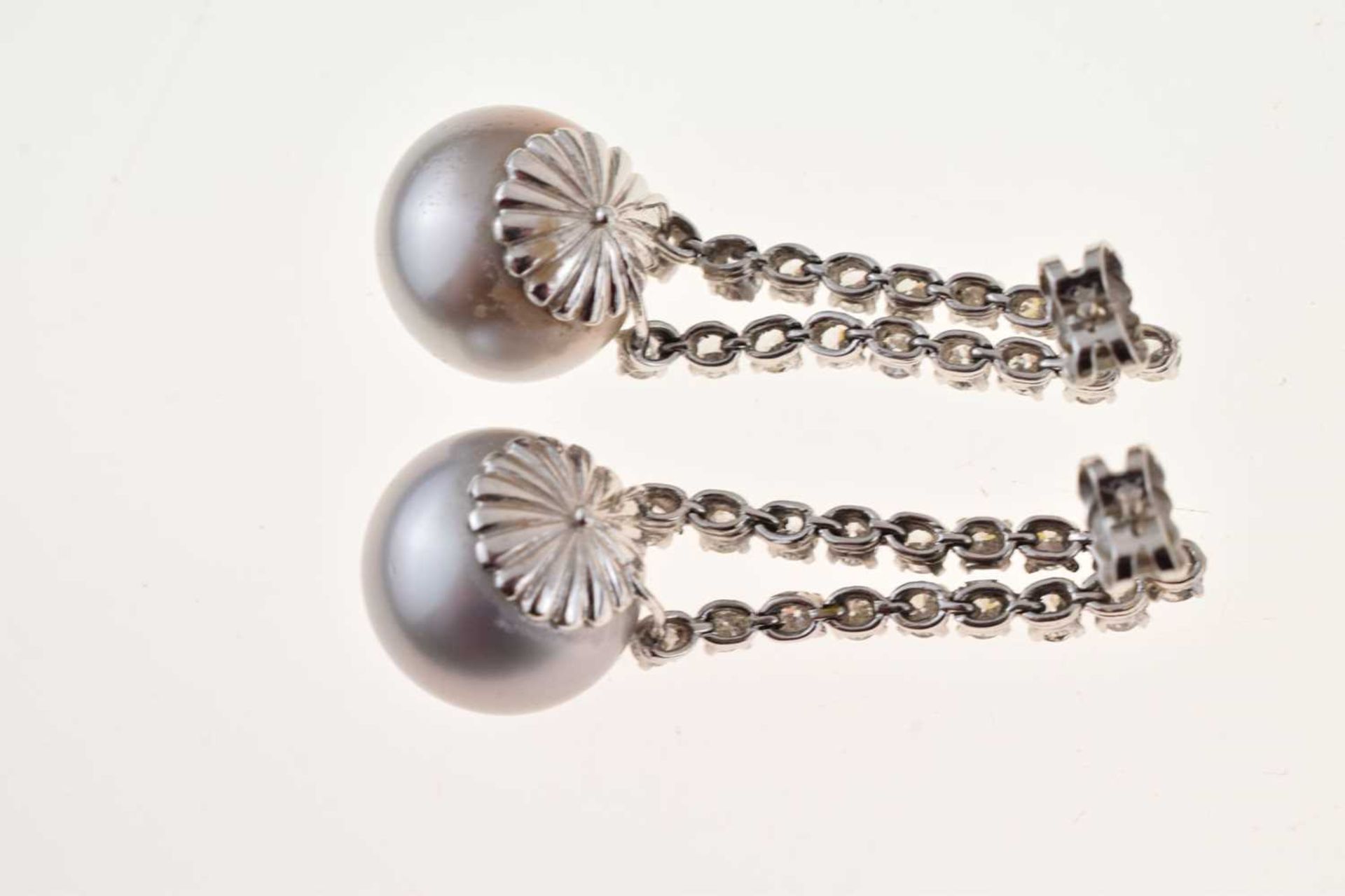 Pair of grey South Sea cultured pearl and diamond drop earrings - Image 8 of 10