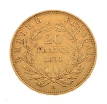 Napoleon III gold 20 francs coin, 1854