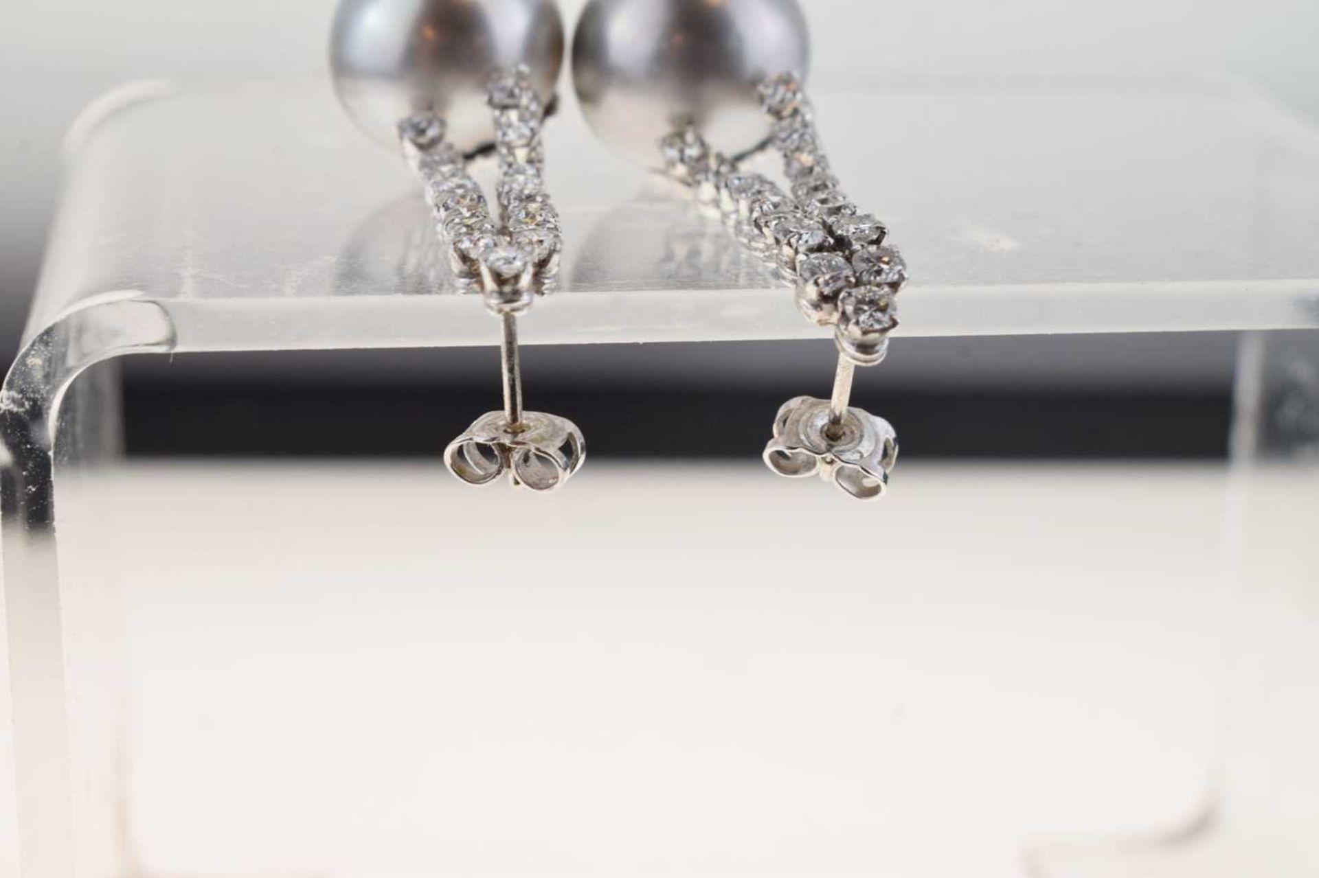 Pair of grey South Sea cultured pearl and diamond drop earrings - Image 7 of 10