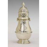 George V sugar caster of baluster form in the Queen Anne style