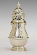 George V sugar caster of baluster form in the Queen Anne style