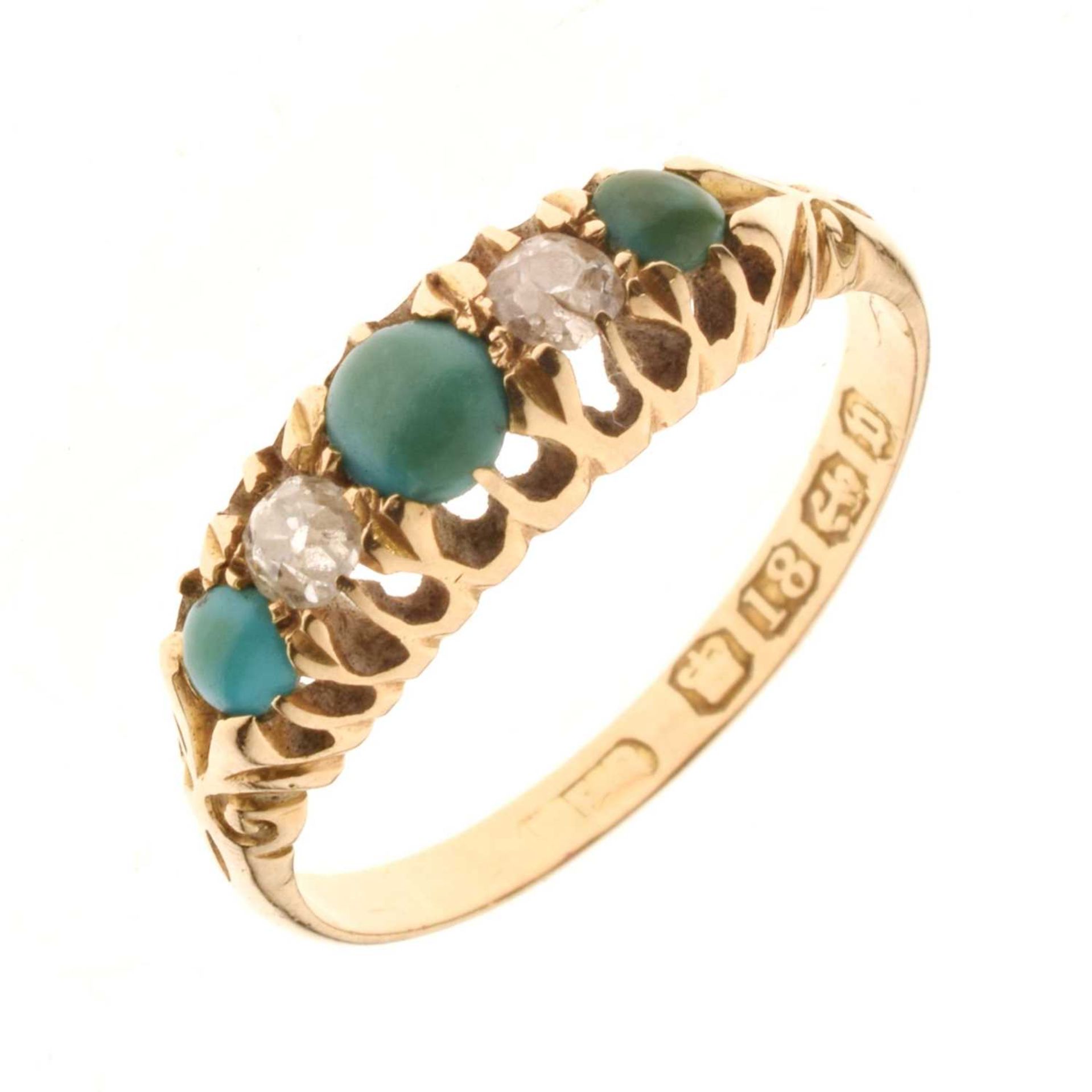 Victorian turquoise and diamond five stone 18ct gold ring