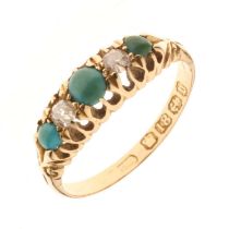 Victorian turquoise and diamond five stone 18ct gold ring