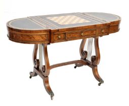 Fine Regency rosewood sofa backgammon table, in the manner of Gillows of Lancaster
