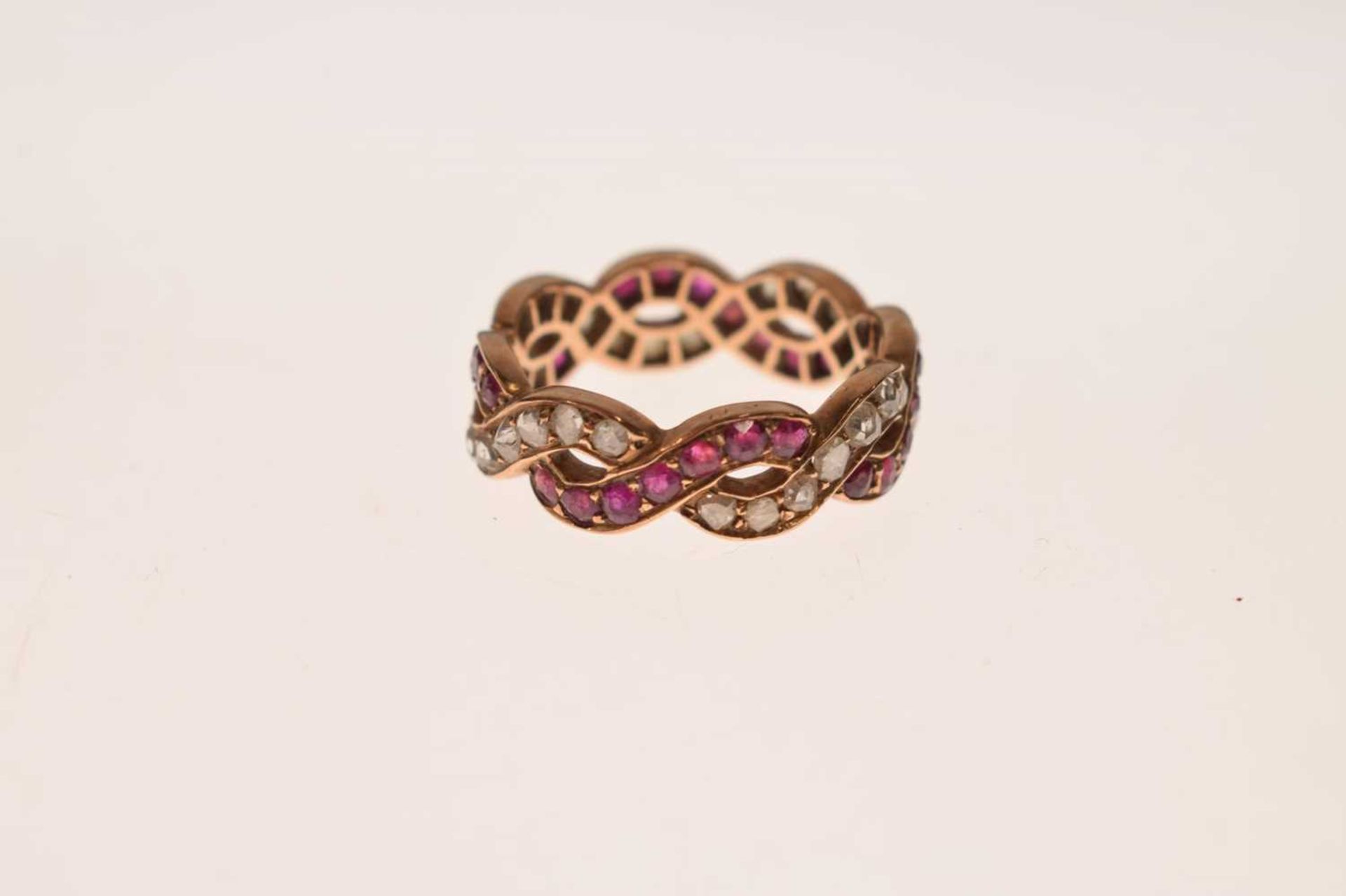 Ruby and diamond crossover full eternity ring - Image 4 of 9