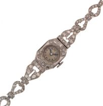 Lady's Art Deco platinum and diamond-set cocktail watch