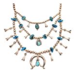 Turquoise silver three-tier Navajo necklace