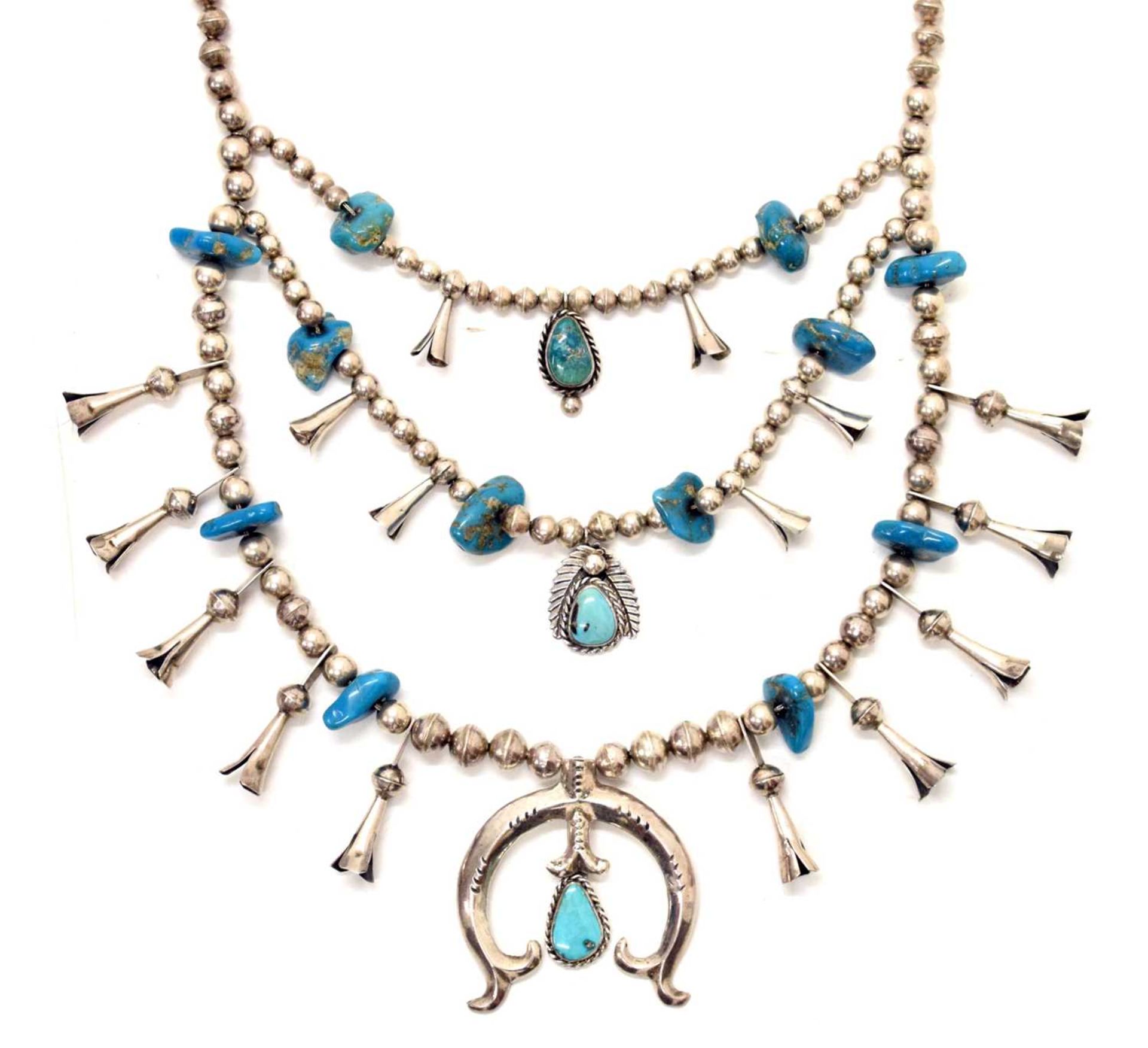 Turquoise silver three-tier Navajo necklace