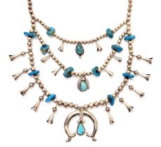 Turquoise silver three-tier Navajo necklace